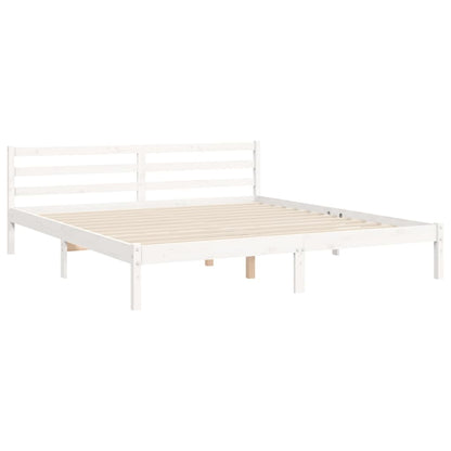 Bed Frame with Headboard White Super King Size Solid Wood