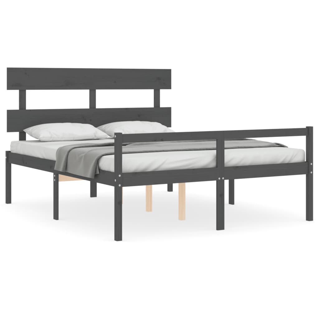 Senior Bed without Mattress Grey King Size Solid Wood