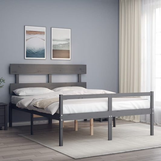 Senior Bed without Mattress Grey King Size Solid Wood