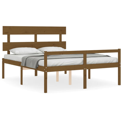 Bed Frame with Headboard Honey Brown King Size Solid Wood