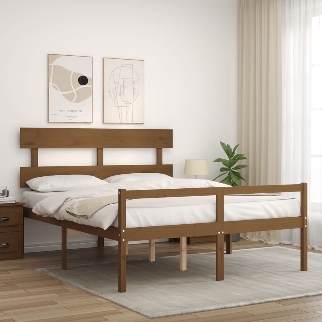 Bed Frame with Headboard Honey Brown King Size Solid Wood