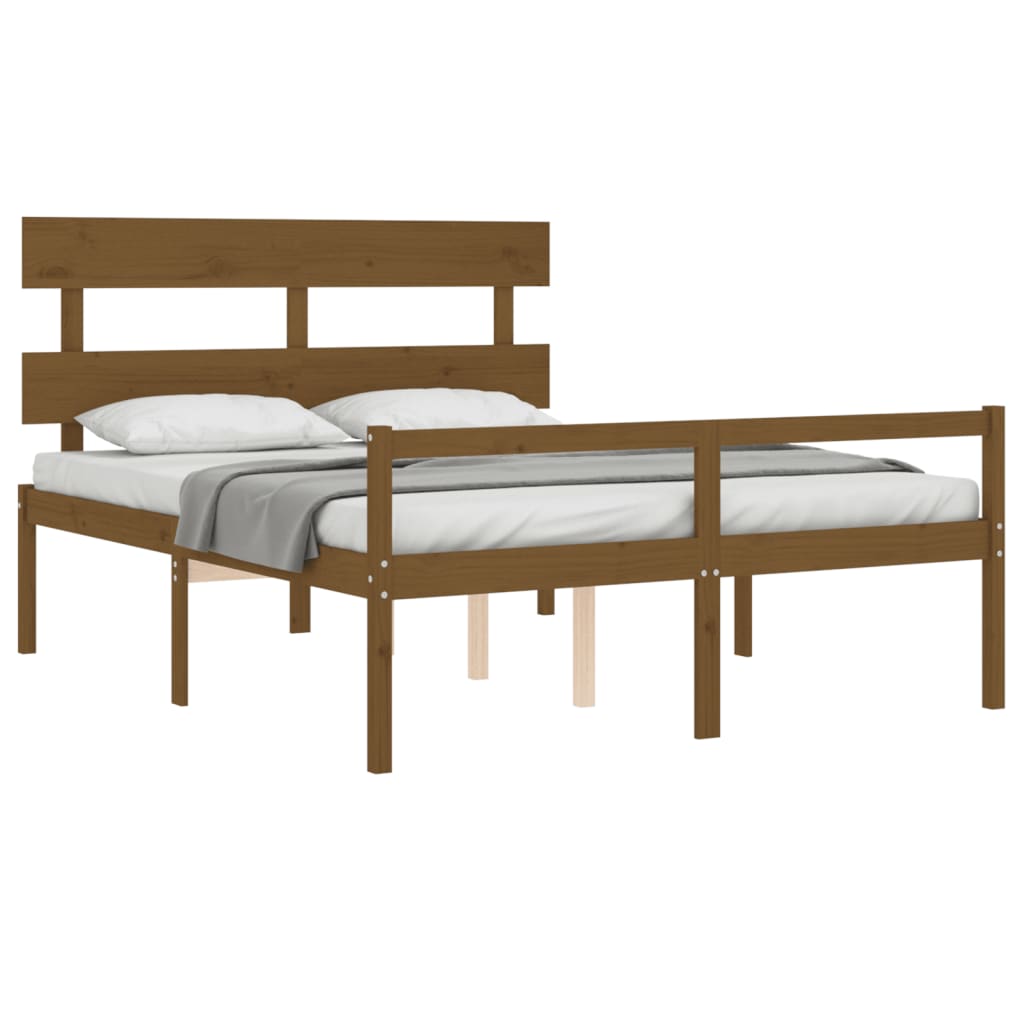 Bed Frame with Headboard Honey Brown King Size Solid Wood