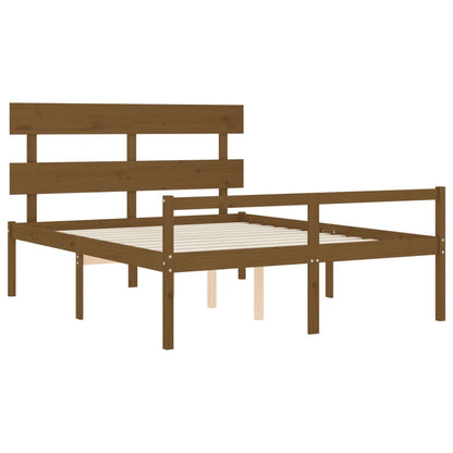 Bed Frame with Headboard Honey Brown King Size Solid Wood