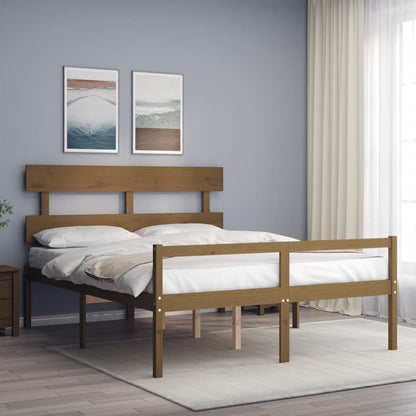 Bed Frame with Headboard Honey Brown King Size Solid Wood