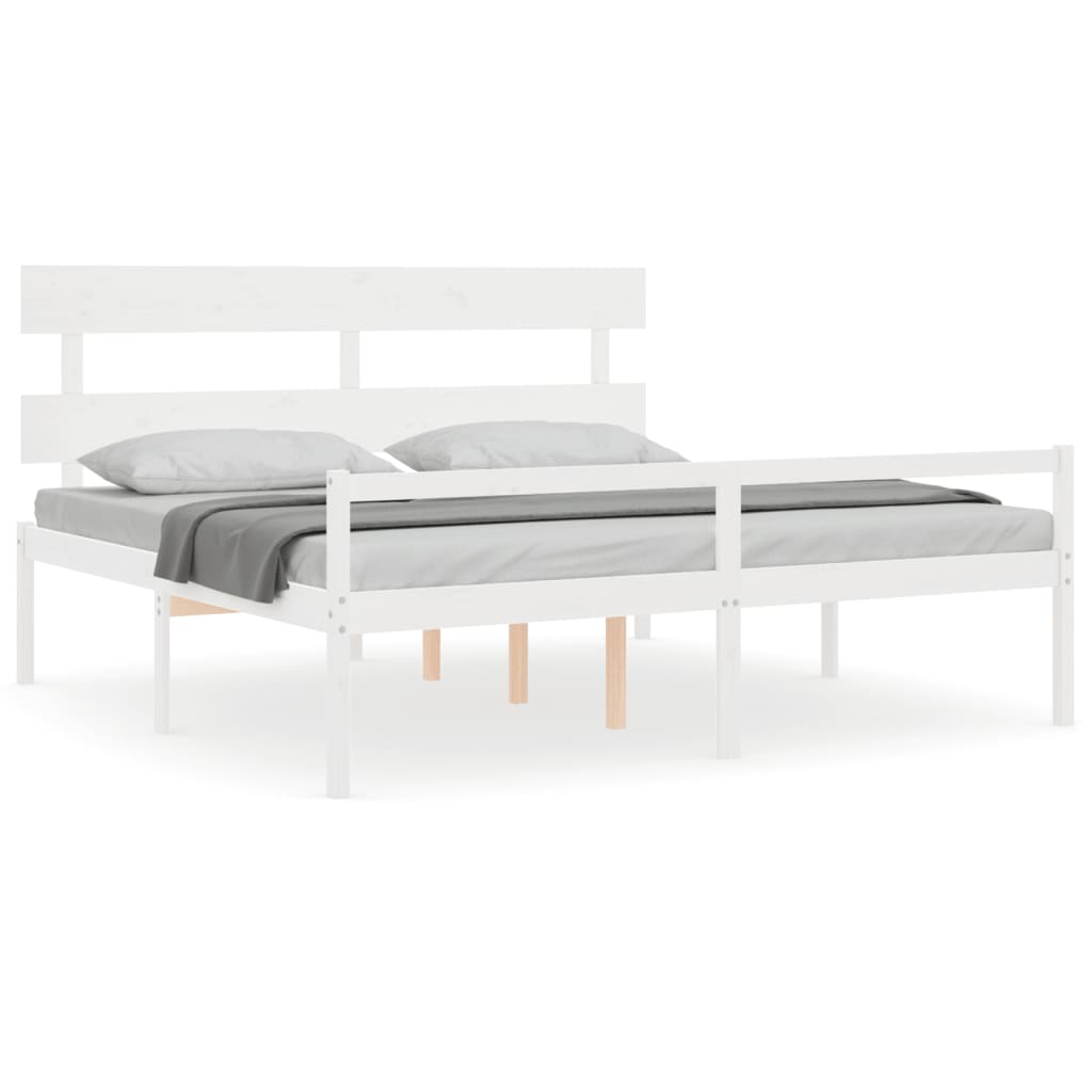 Bed Frame with Headboard White Super King Size Solid Wood