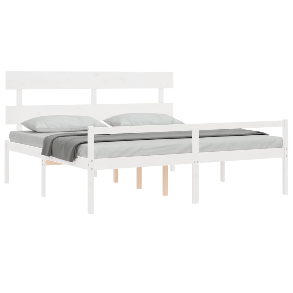 Bed Frame with Headboard White Super King Size Solid Wood