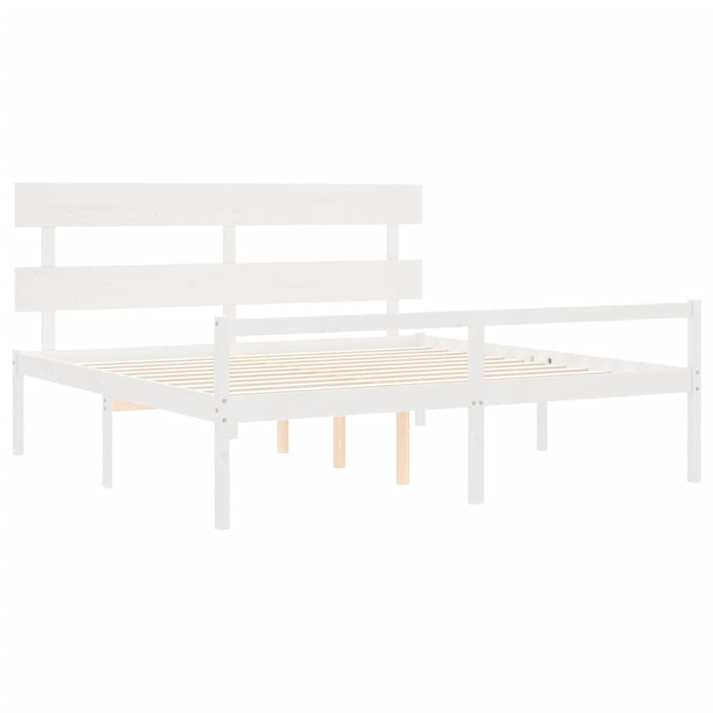 Bed Frame with Headboard White Super King Size Solid Wood