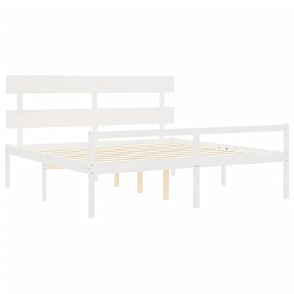 Bed Frame with Headboard White Super King Size Solid Wood