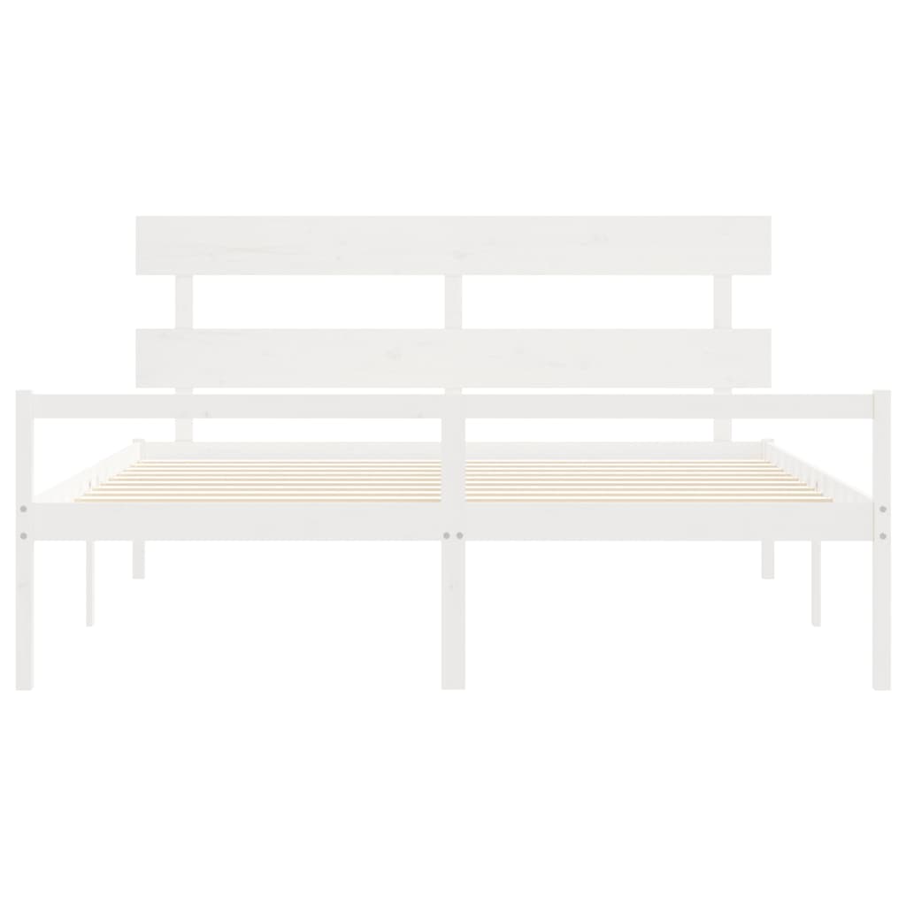 Bed Frame with Headboard White Super King Size Solid Wood