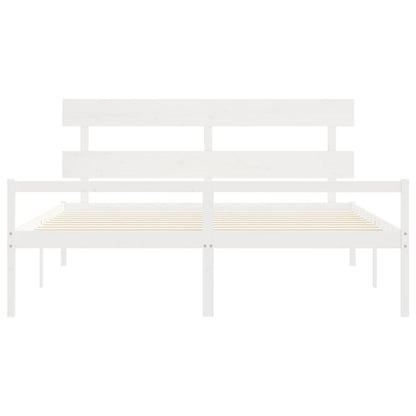 Bed Frame with Headboard White Super King Size Solid Wood