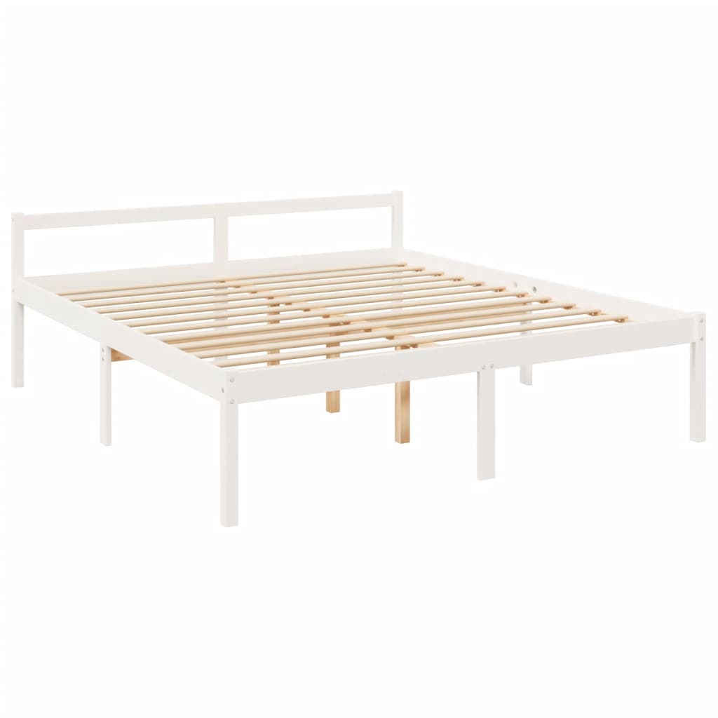 Bed Frame with Headboard White Super King Size Solid Wood