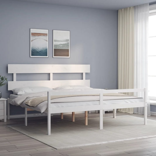 Bed Frame with Headboard White Super King Size Solid Wood