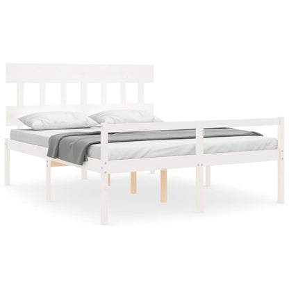 Bed Frame with Headboard White King Size Solid Wood