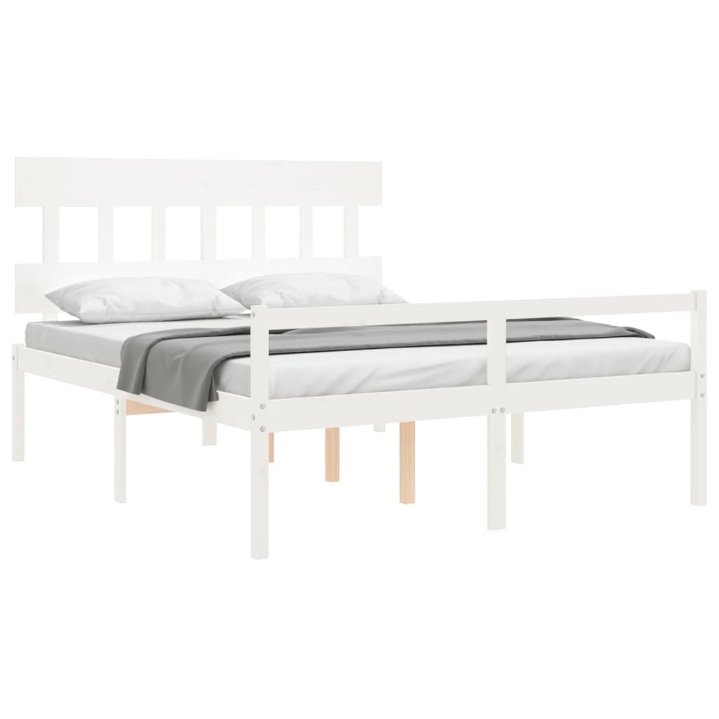 Bed Frame with Headboard White King Size Solid Wood