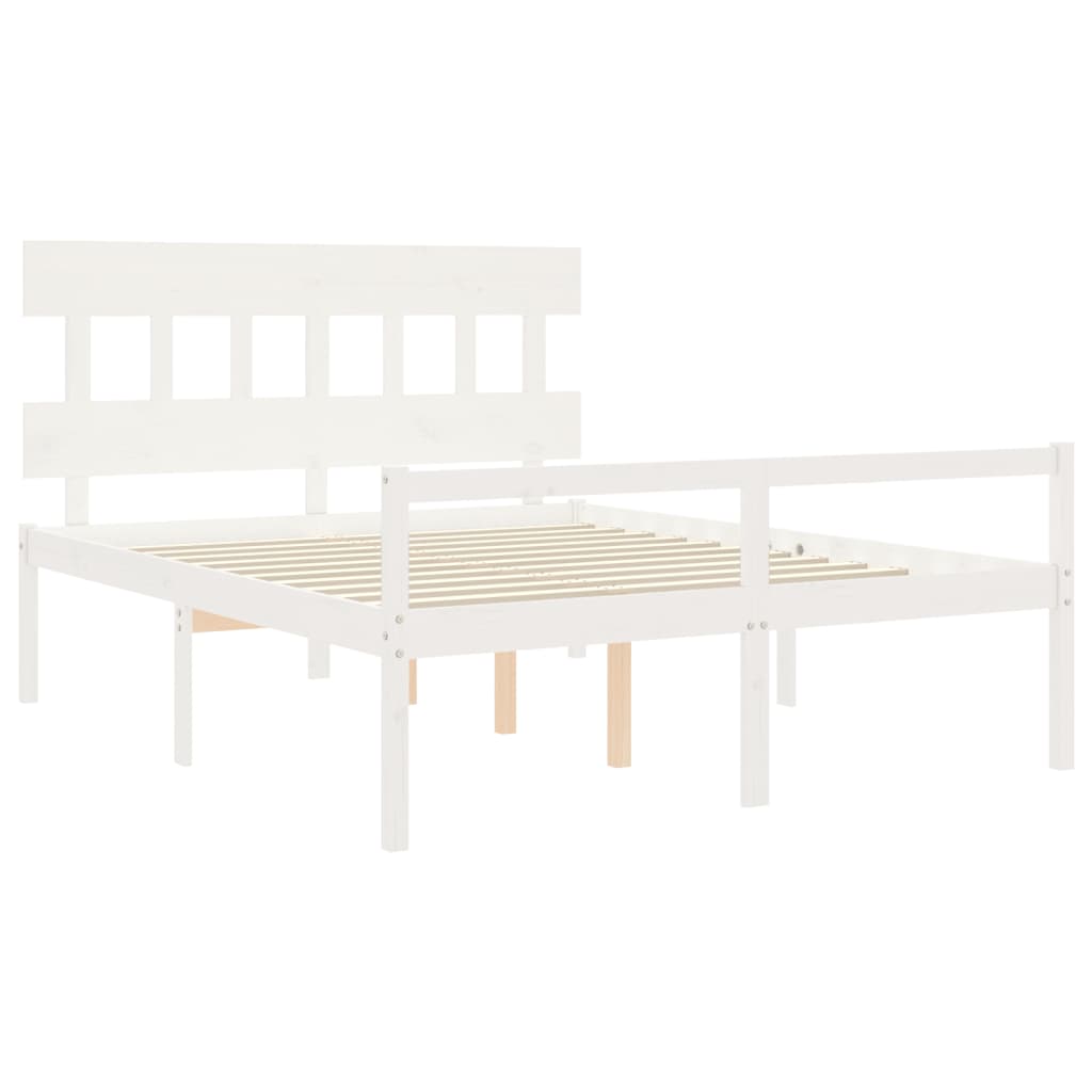 Bed Frame with Headboard White King Size Solid Wood