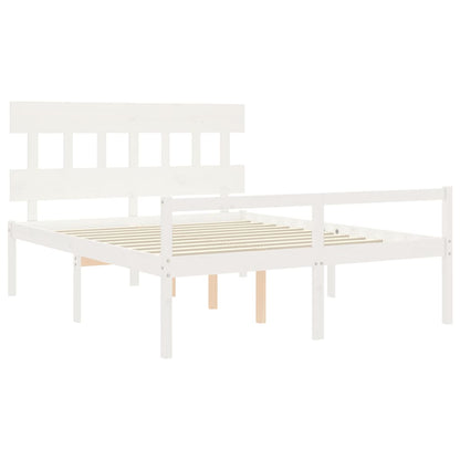 Bed Frame with Headboard White King Size Solid Wood