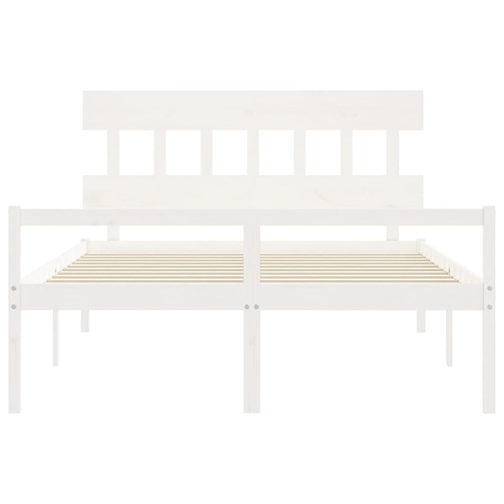 Bed Frame with Headboard White King Size Solid Wood