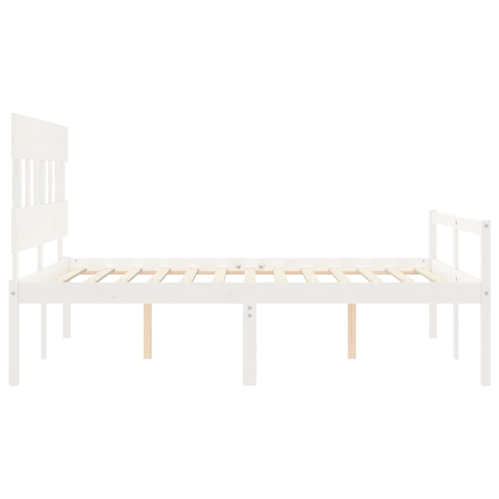 Bed Frame with Headboard White King Size Solid Wood