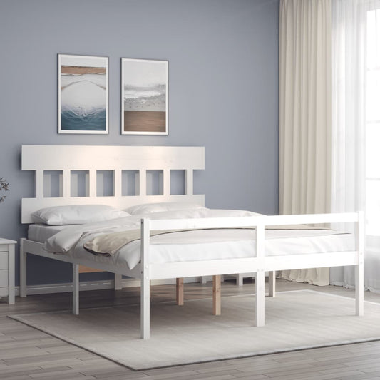 Bed Frame with Headboard White King Size Solid Wood