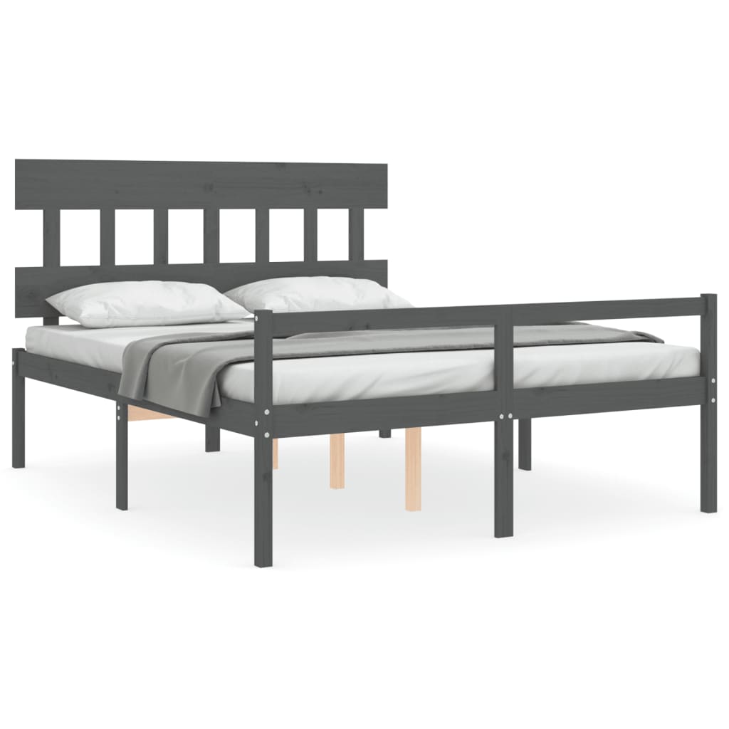 Bed Frame with Headboard Grey King Size Solid Wood