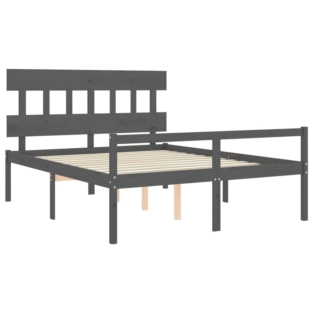 Bed Frame with Headboard Grey King Size Solid Wood