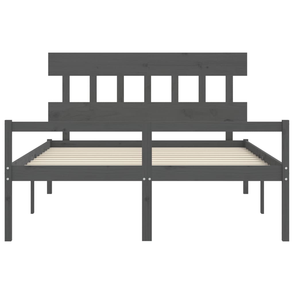 Bed Frame with Headboard Grey King Size Solid Wood