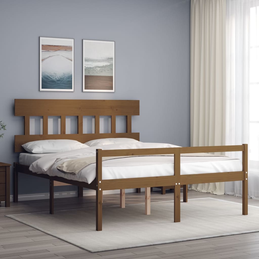 Senior Bed without Mattress Honey Brown King Size Solid Wood