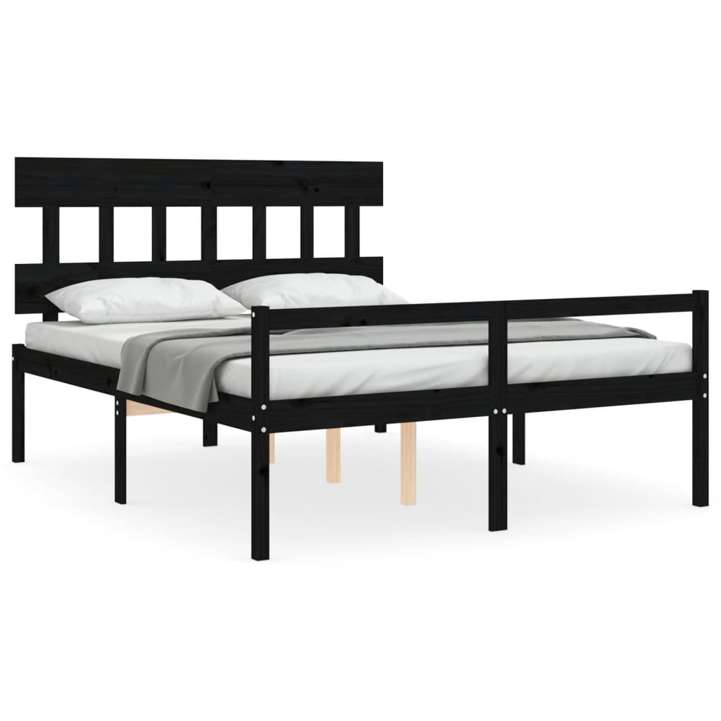 Senior Bed without Mattress Black King Size Solid Wood