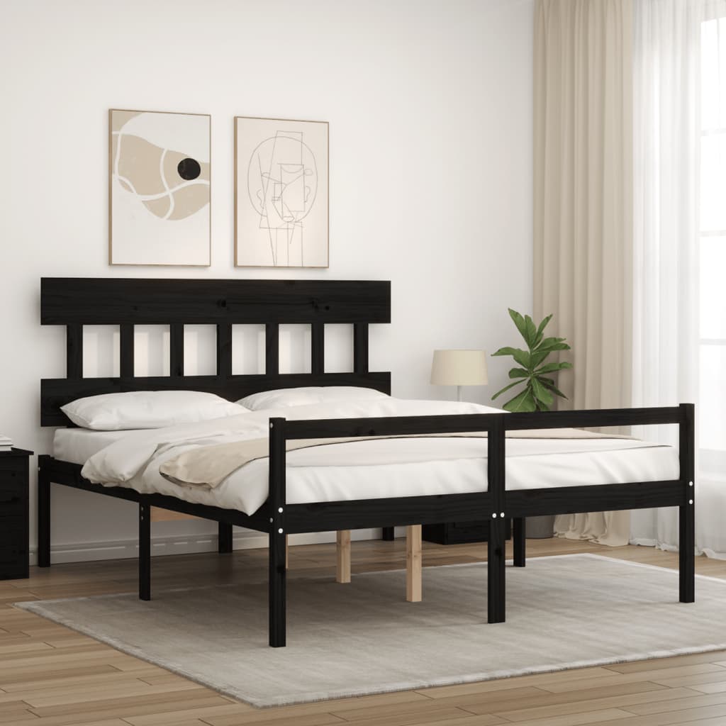 Senior Bed without Mattress Black King Size Solid Wood