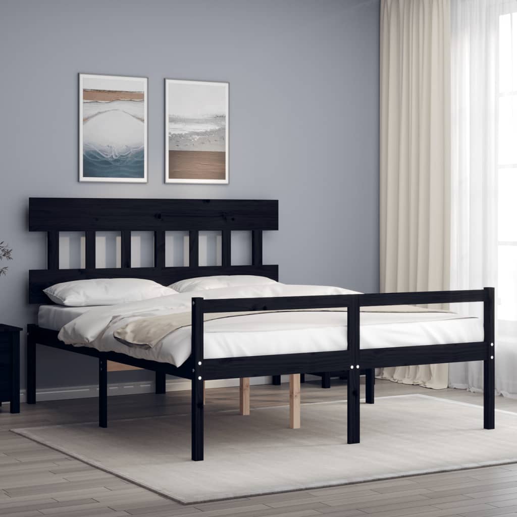 Senior Bed without Mattress Black King Size Solid Wood