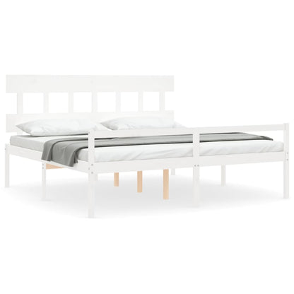 Bed Frame with Headboard White Super King Size Solid Wood