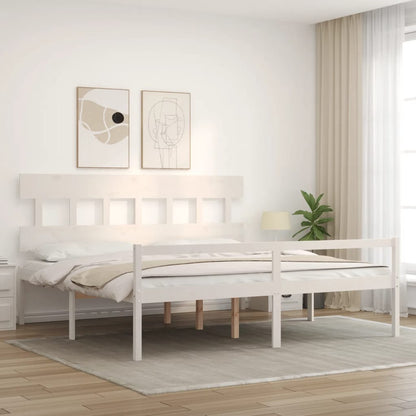 Bed Frame with Headboard White Super King Size Solid Wood