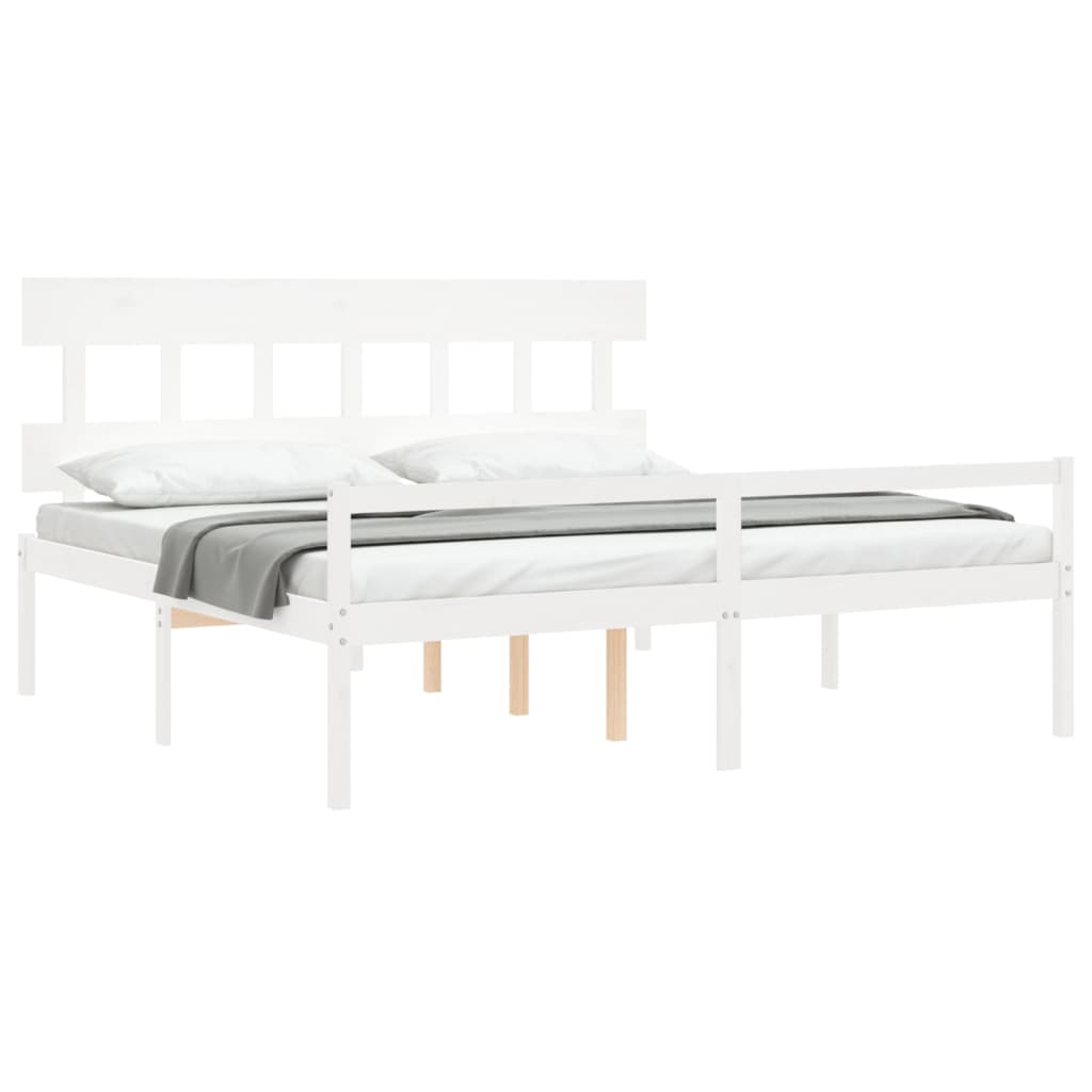 Bed Frame with Headboard White Super King Size Solid Wood