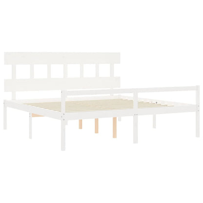 Bed Frame with Headboard White Super King Size Solid Wood