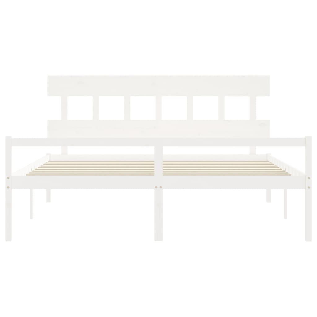 Bed Frame with Headboard White Super King Size Solid Wood