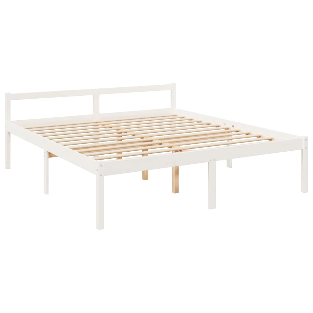 Bed Frame with Headboard White Super King Size Solid Wood