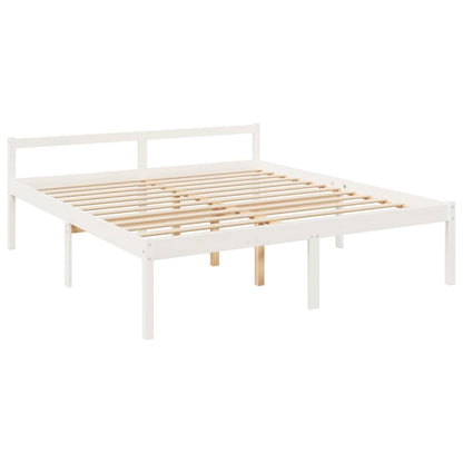 Bed Frame with Headboard White Super King Size Solid Wood