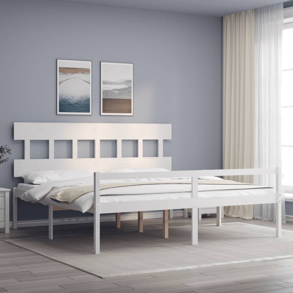 Bed Frame with Headboard White Super King Size Solid Wood