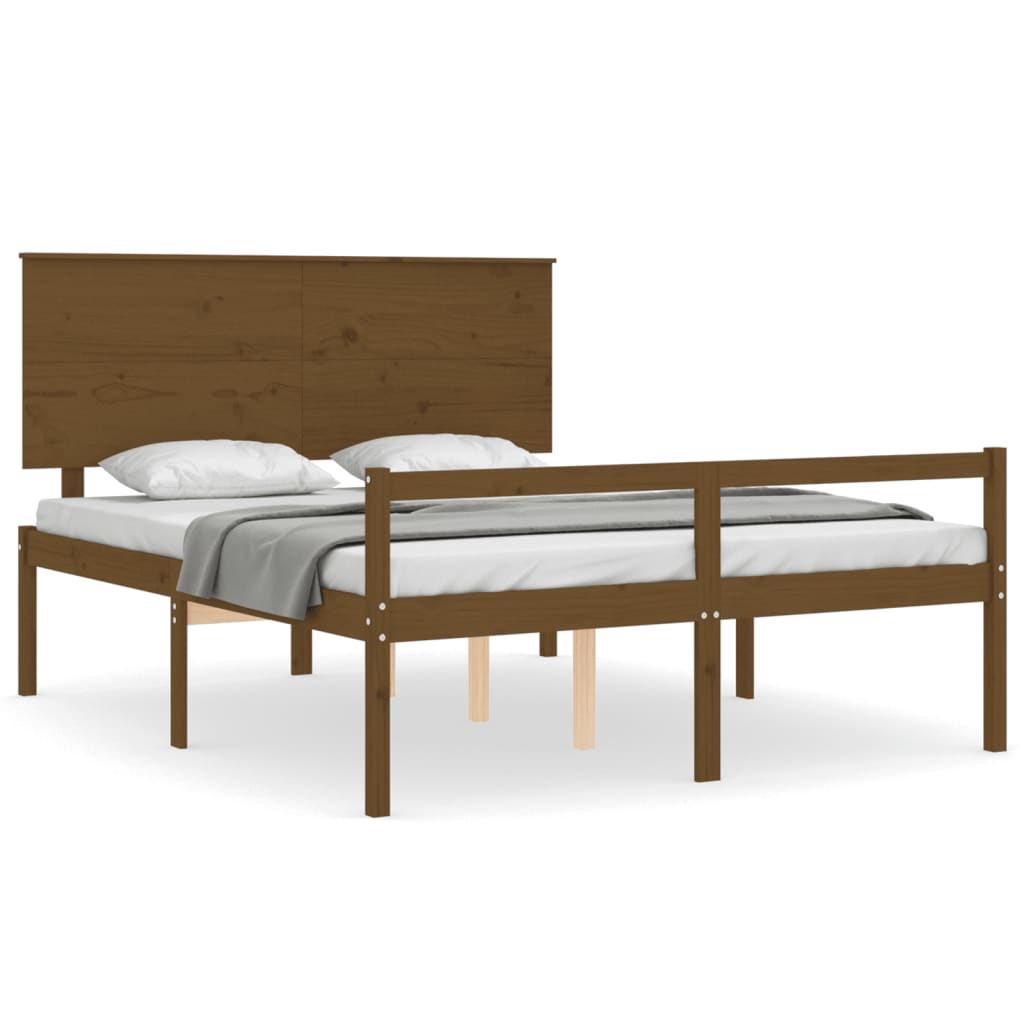 Bed Frame with Headboard Honey Brown King Size Solid Wood