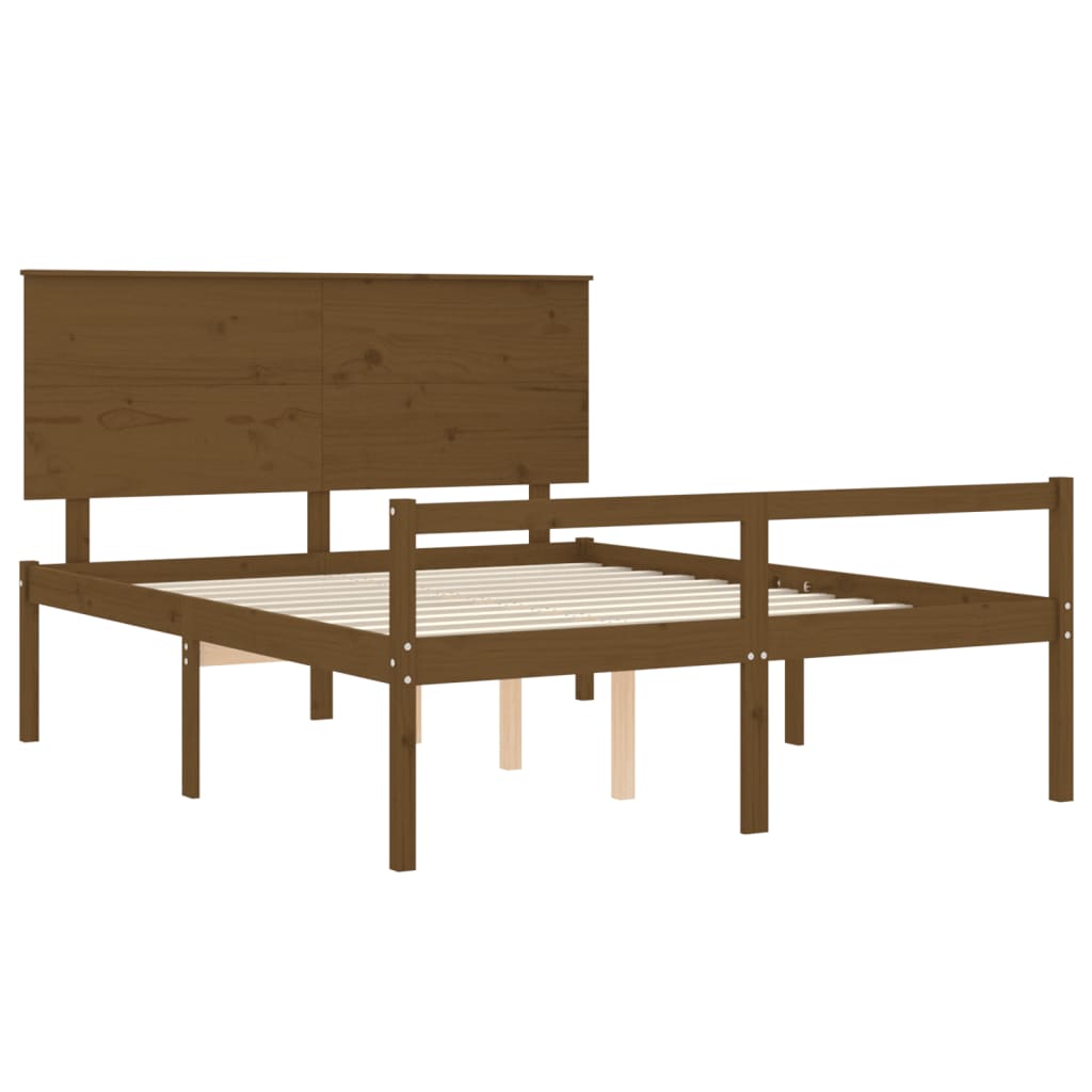 Bed Frame with Headboard Honey Brown King Size Solid Wood