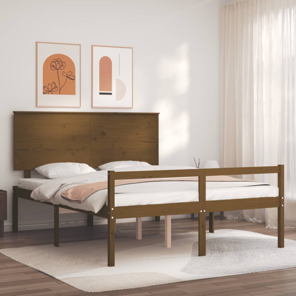 Bed Frame with Headboard Honey Brown King Size Solid Wood