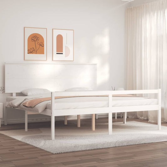 Bed Frame with Headboard White Super King Size Solid Wood