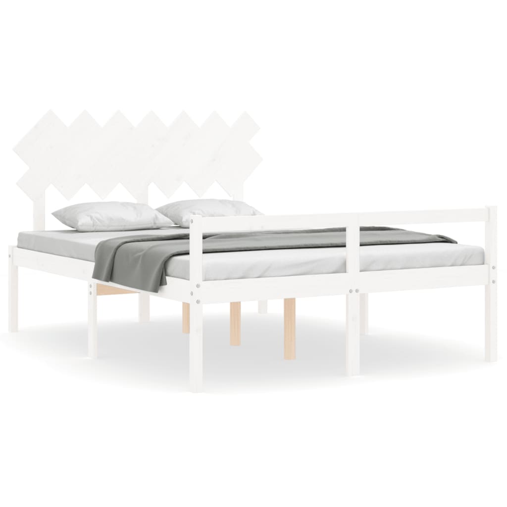 Bed Frame with Headboard White King Size Solid Wood