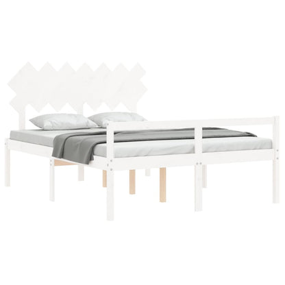 Bed Frame with Headboard White King Size Solid Wood