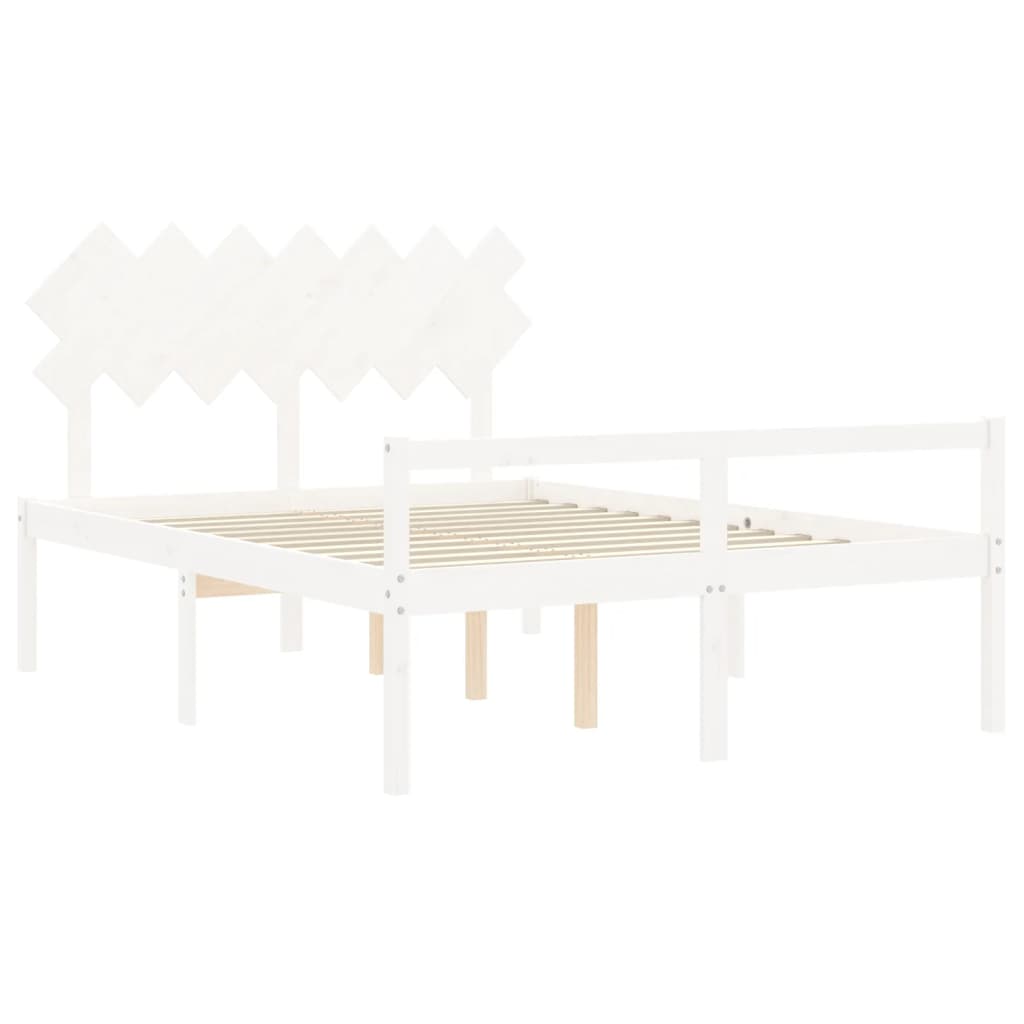 Bed Frame with Headboard White King Size Solid Wood