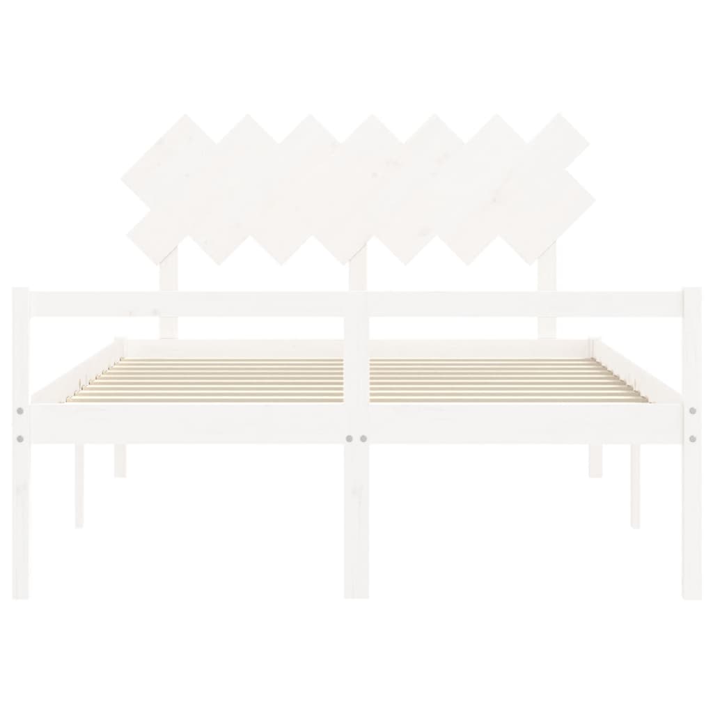 Bed Frame with Headboard White King Size Solid Wood