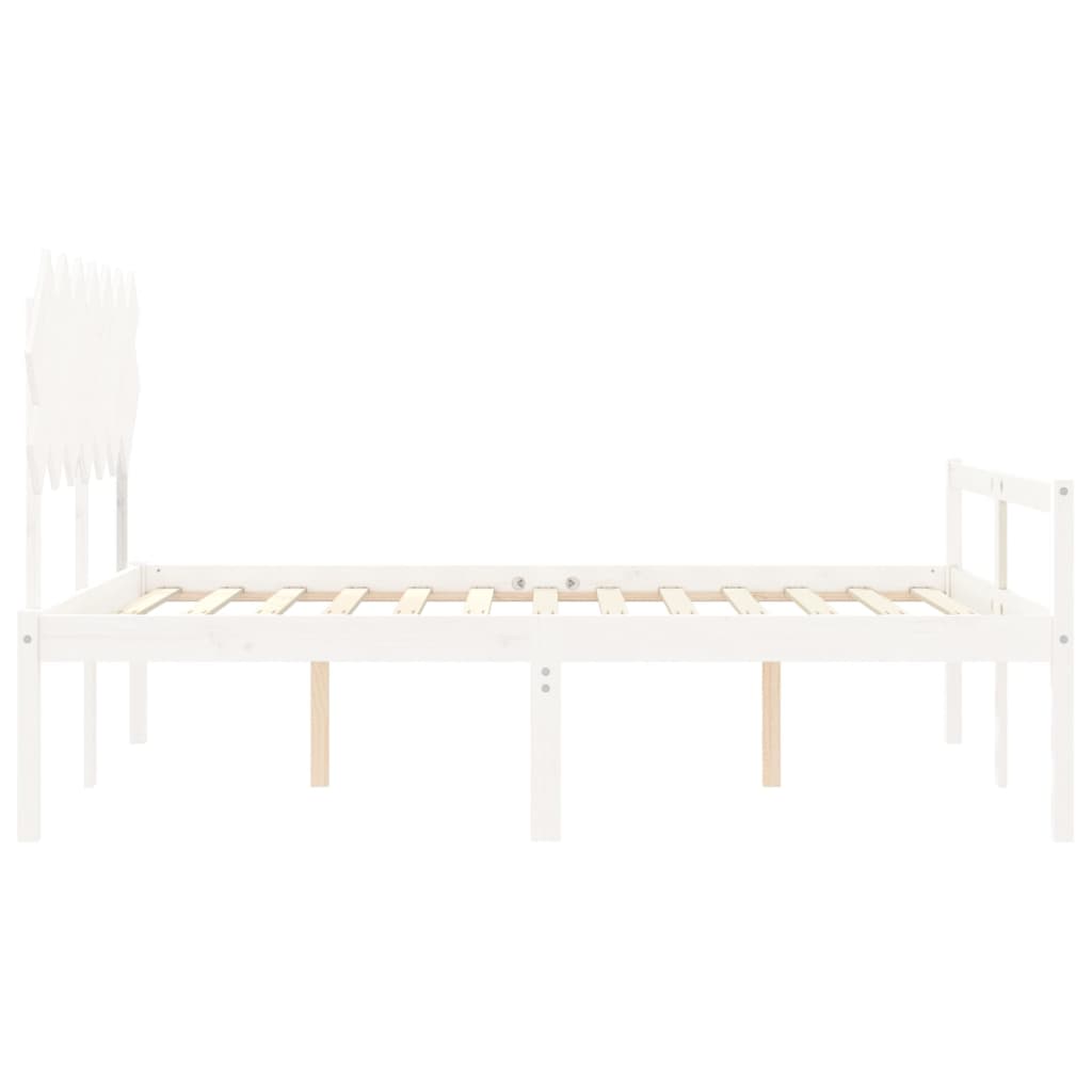 Bed Frame with Headboard White King Size Solid Wood