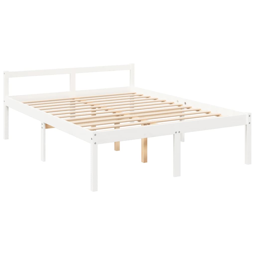 Bed Frame with Headboard White King Size Solid Wood