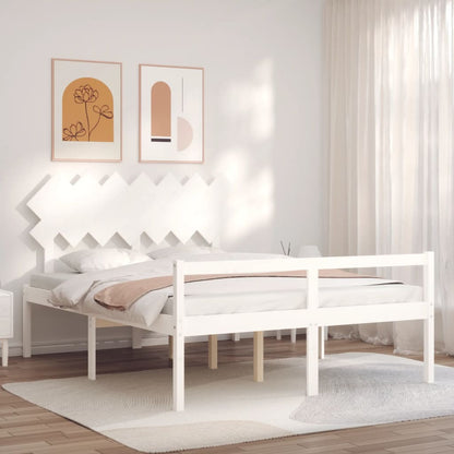 Bed Frame with Headboard White King Size Solid Wood