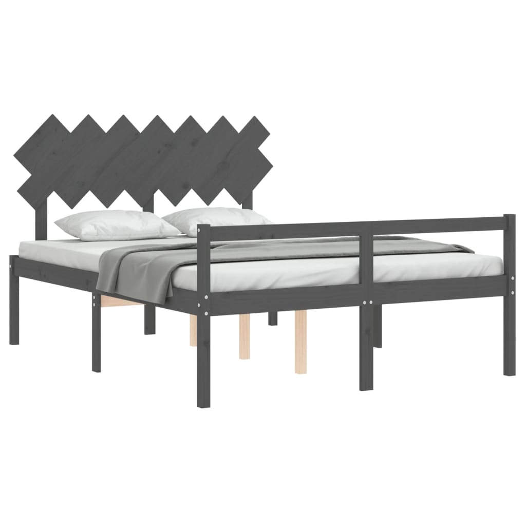 Senior Bed without Mattress Grey King Size Solid Wood